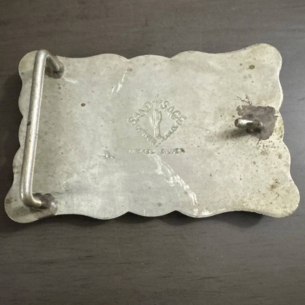 Vtg Western Style 1971 Eisenhower Silver Dollar Coin Belt‎ Buckle Sand & Sage